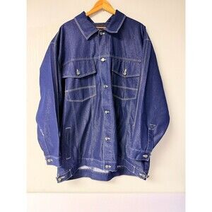 Vintage Counter Attack XL Metallic Blue Denim Jacket Made in Russia 90s Y2K